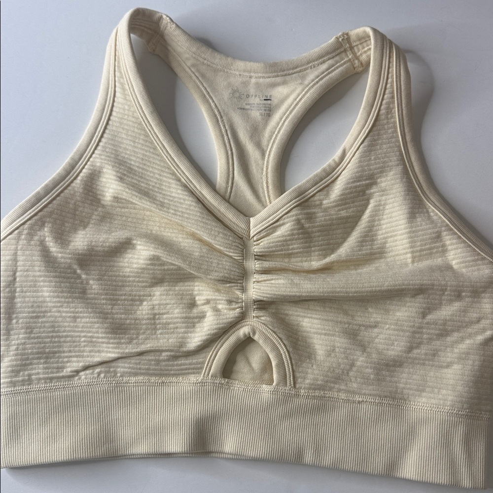 Aerie Offline V Neck Seamless Ribbed Cutout Sports Bra XL Butter Yellow
